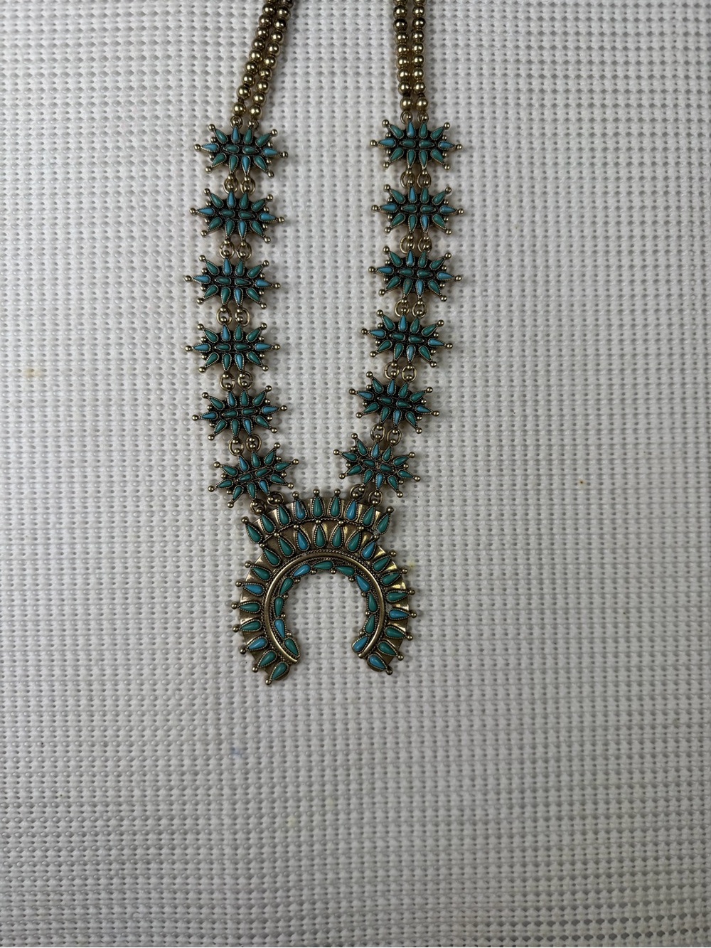 Faux Turquoise Statement Pendant Necklace - Squash Blossom Style - Picture 4 of 16